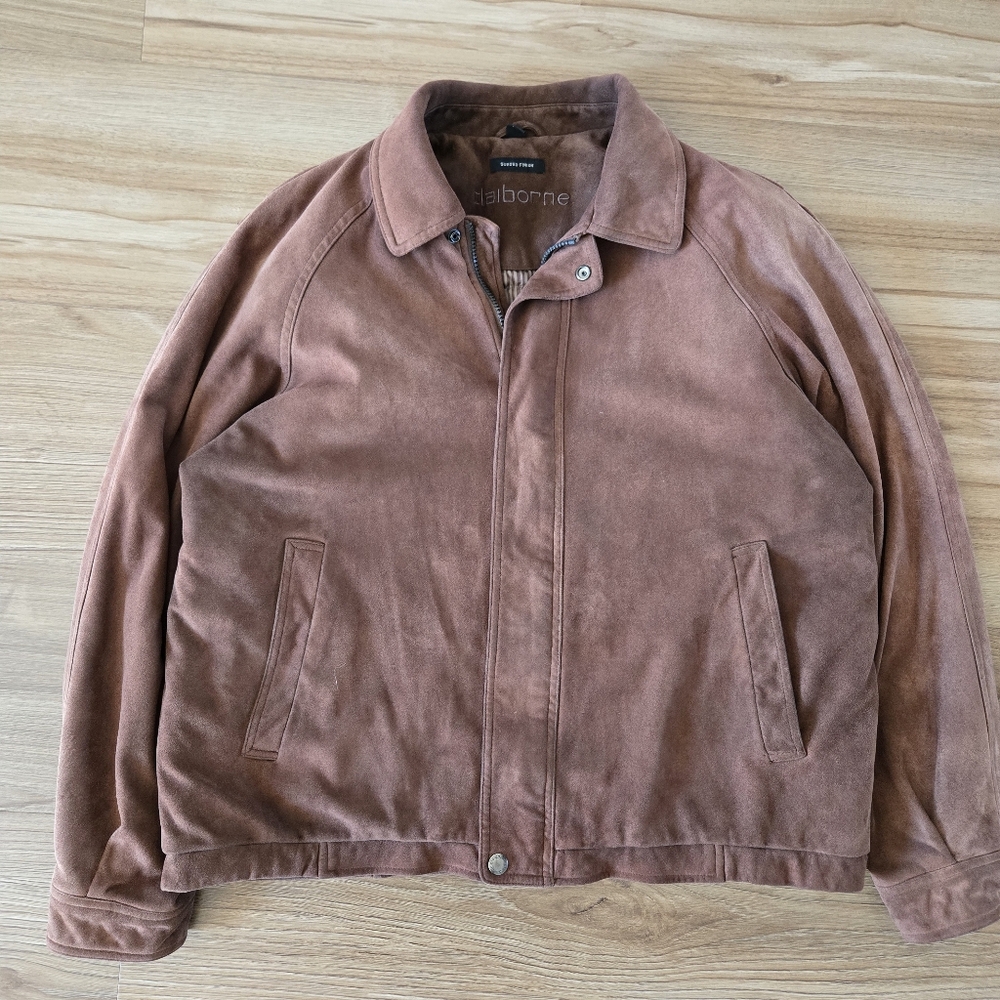 Claiborne Suede Light Bomber Jacket Size Large Brown